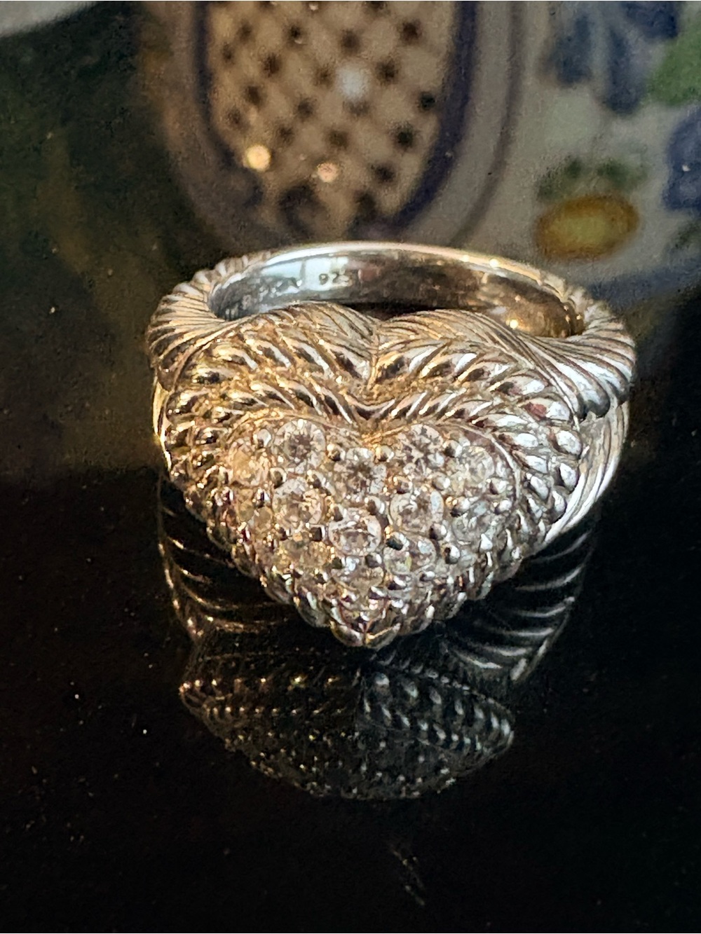 Judith Ripka 925 Sterling Silver CZ Pavé Heart Ring Size 7 10g - Picture 2 of 6